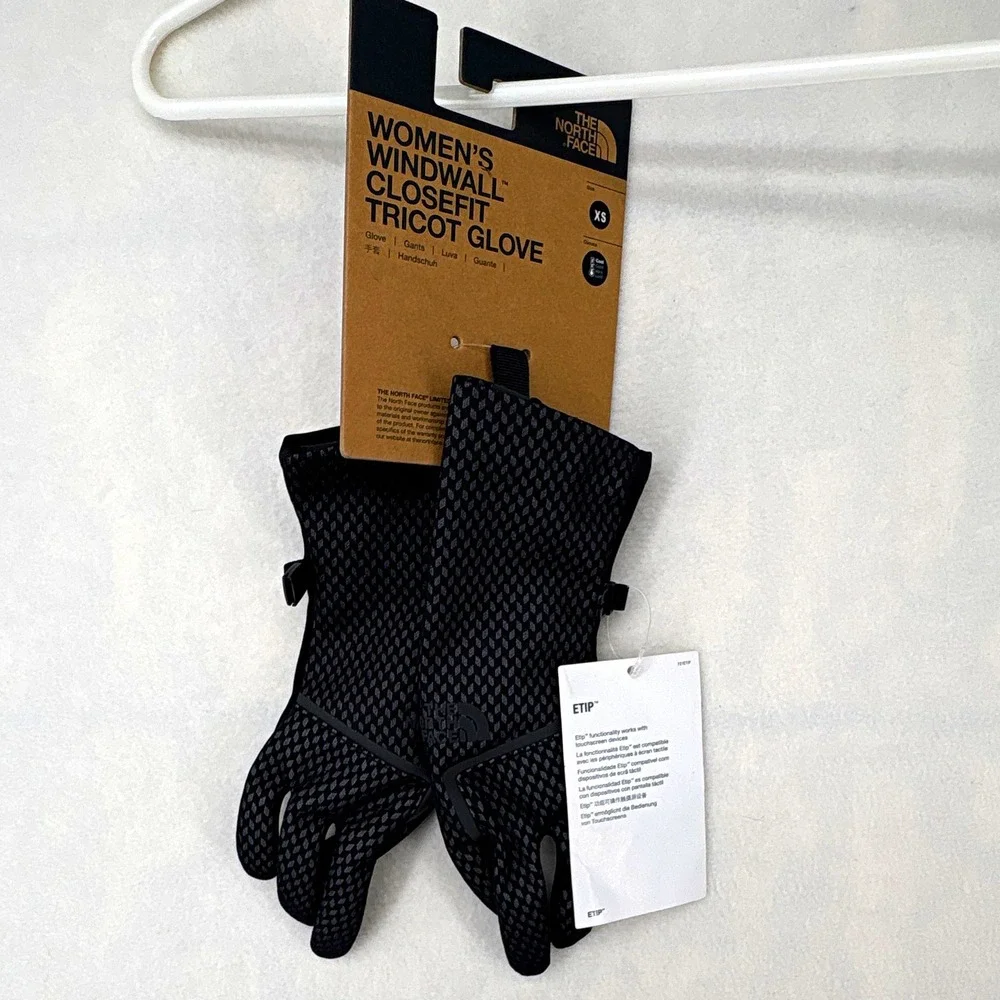 The North Face WindWall Closefit Tricot Touchscreen Gloves Women's XS Black/Gray